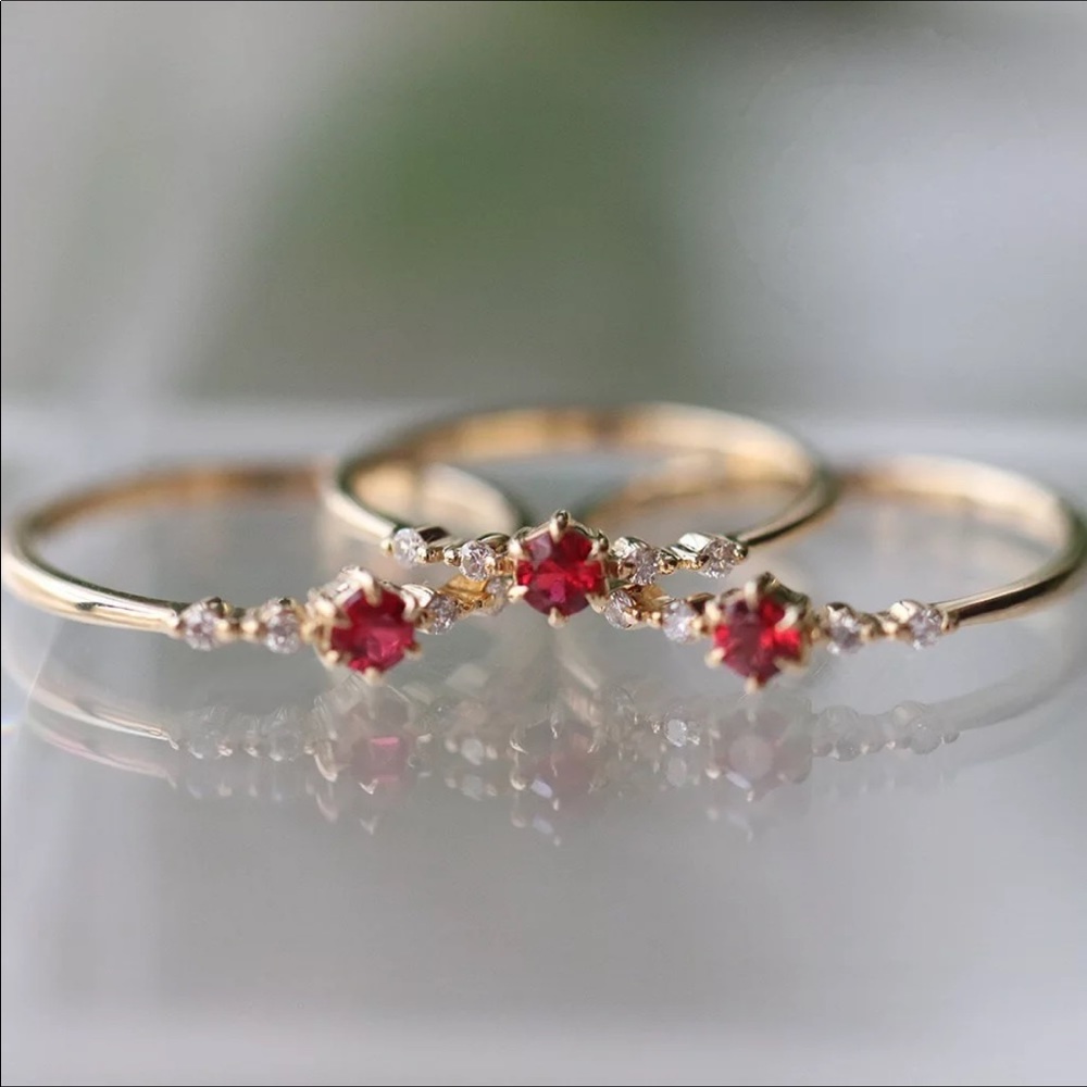 Red Cubic Zirconia 18 K plated Copper Size 6/3pack